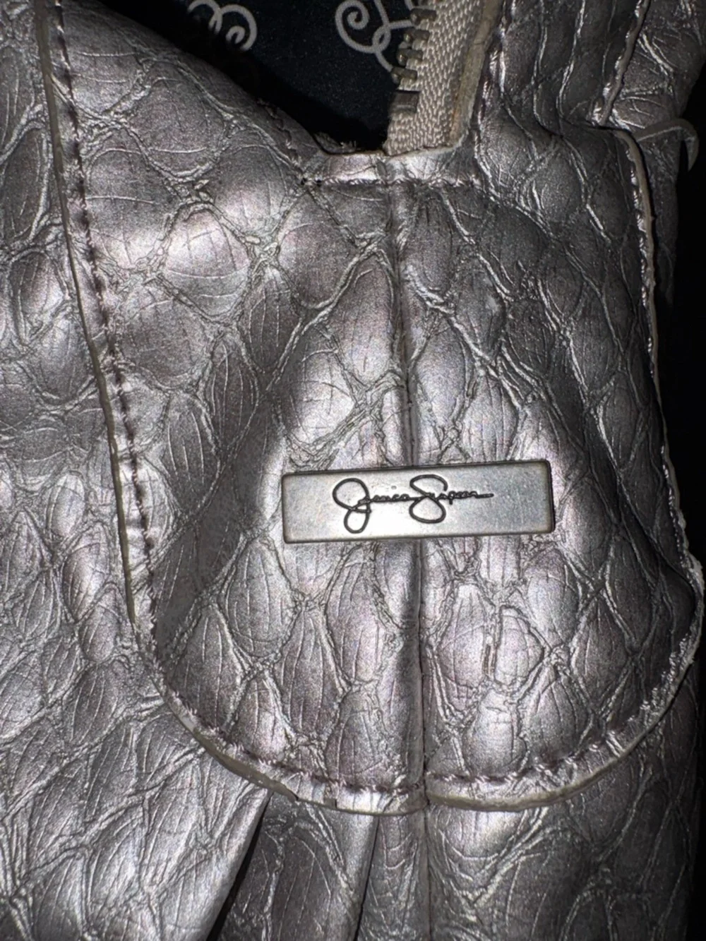 Jessica Simpson Metallic Croc Embossed Bow Satchel Tote Bag